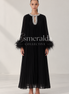 Diamante Feathered Pleated Maxi Chiffon Dress In Black