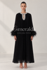 Diamante Feathered Pleated Maxi Chiffon Dress In Black
