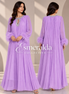 Diamante Feathered Pleated Maxi Chiffon Dress In Lilac