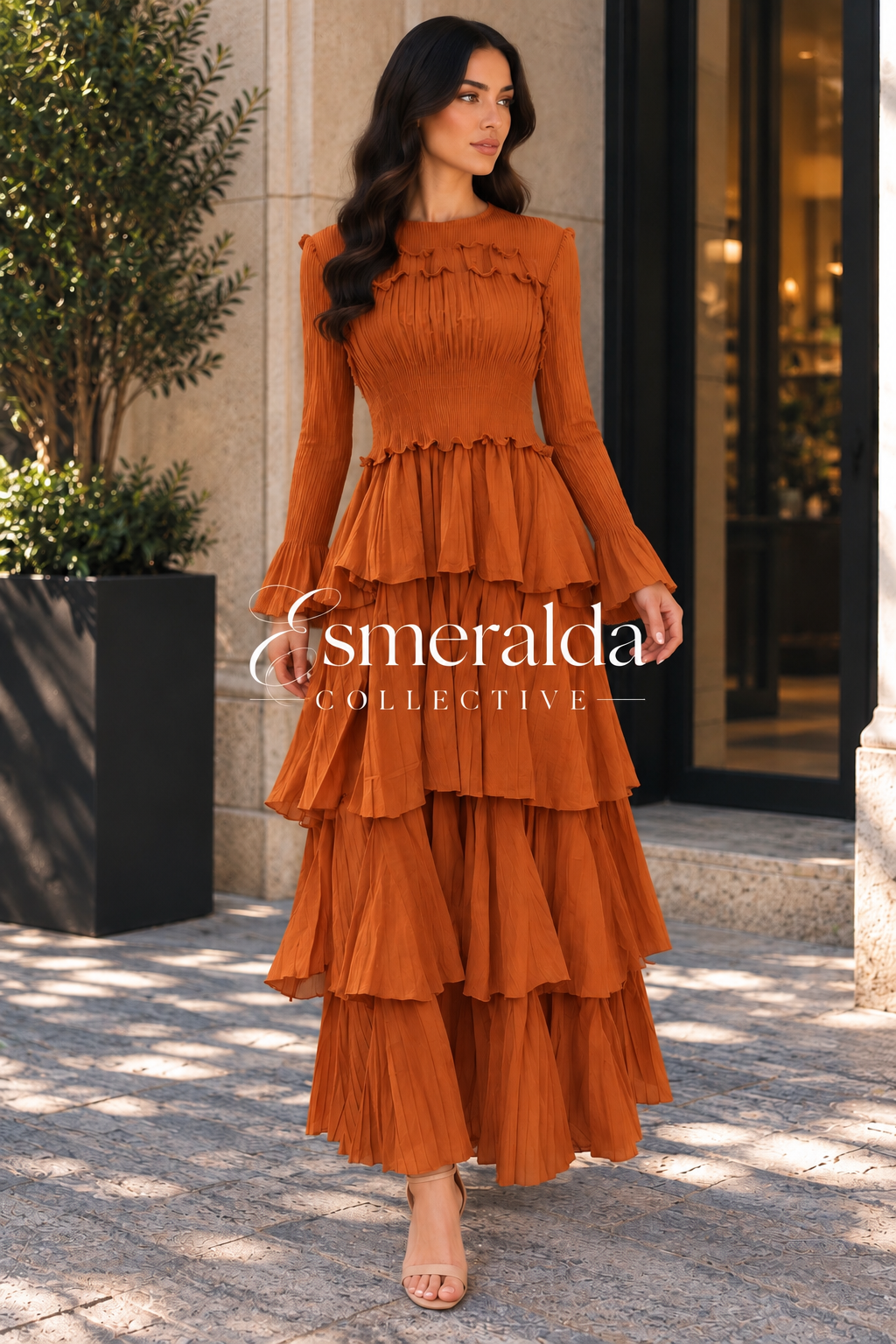 The Esther Dress In Rust Orange
