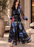 Antique Roses Black Floral Applique Sheer Sleeve Maxi Dress