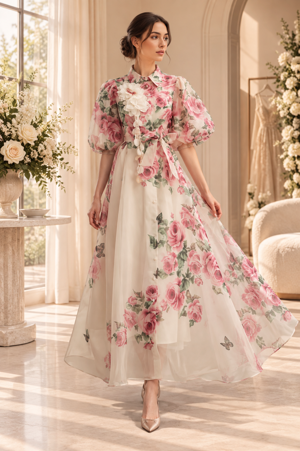 Victoria Luxe Dress In Pink Florals