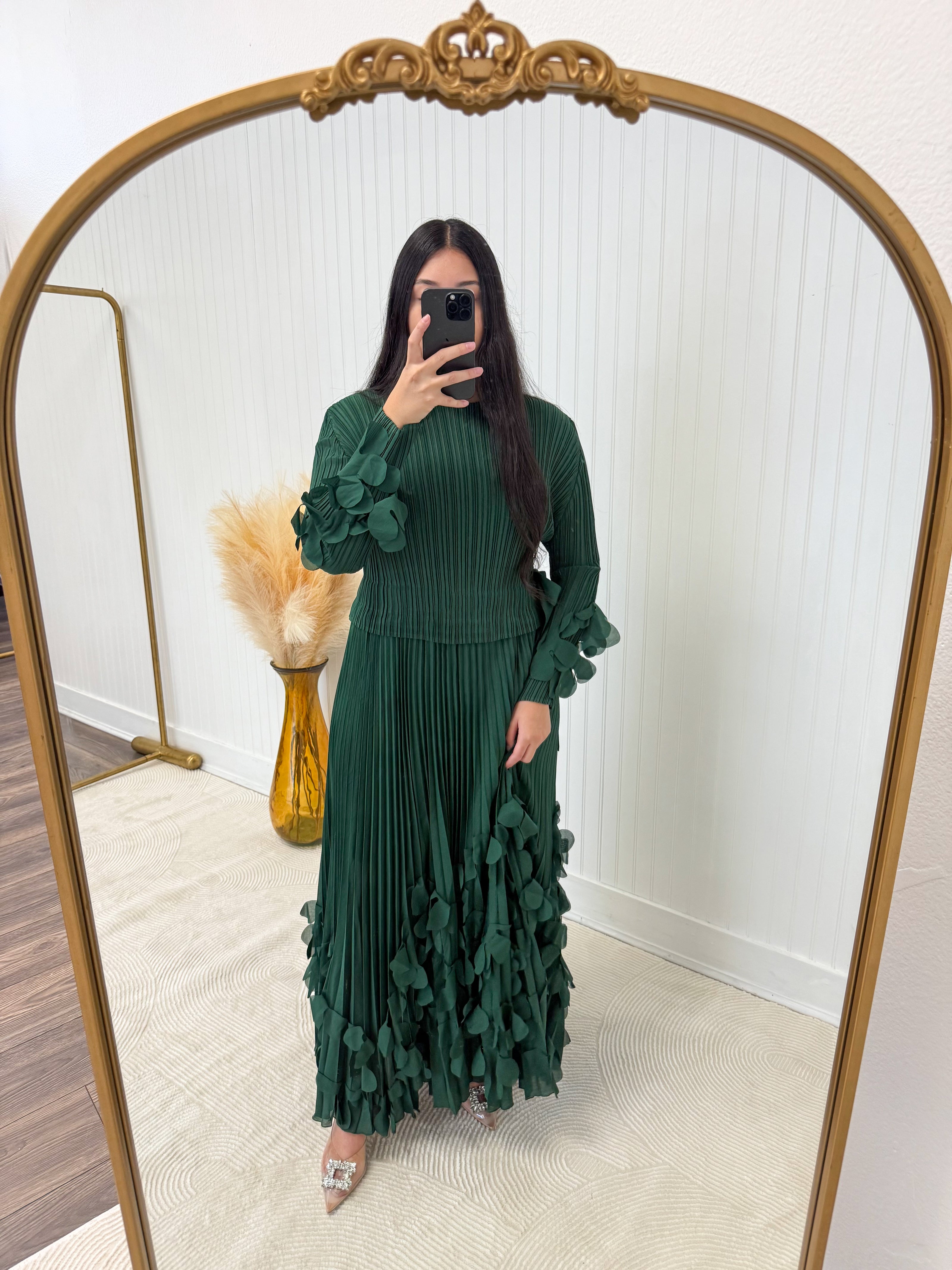 Dark Green Green 3D Floral Appliqué Dress
