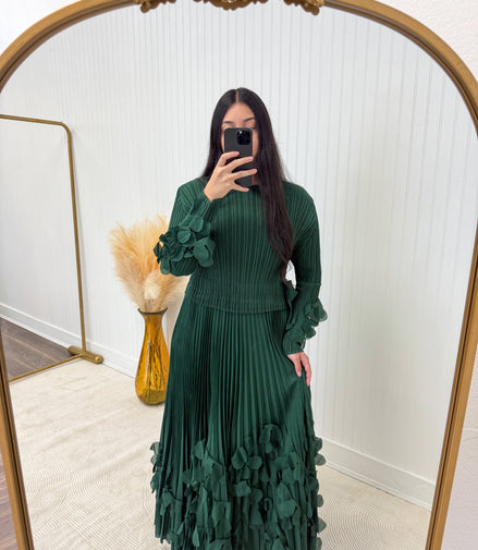 Dark Green Green 3D Floral Appliqué Dress