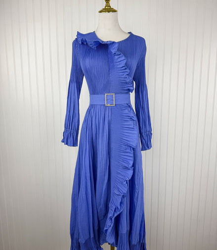 The Pearl Buckle Dress in Royal Periwinkle